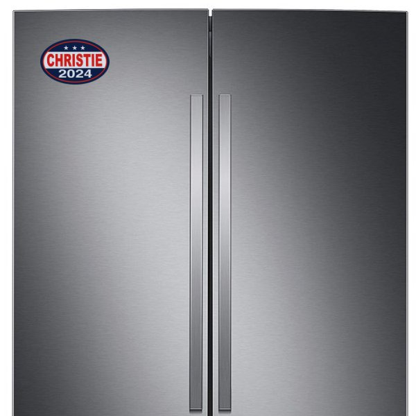 Chris Christie 2024 Magnet on a Stainless Steel Refrigerator