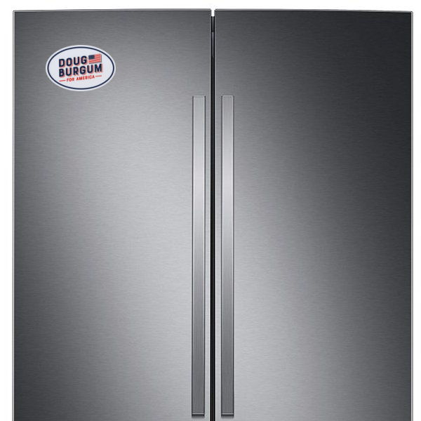 Doug Burgum 2024 Magnet shown on a refrigerator