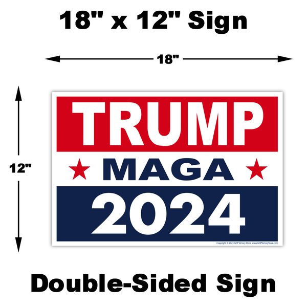 Trump 2024 MAGA Yard Sign Shown With Measurements