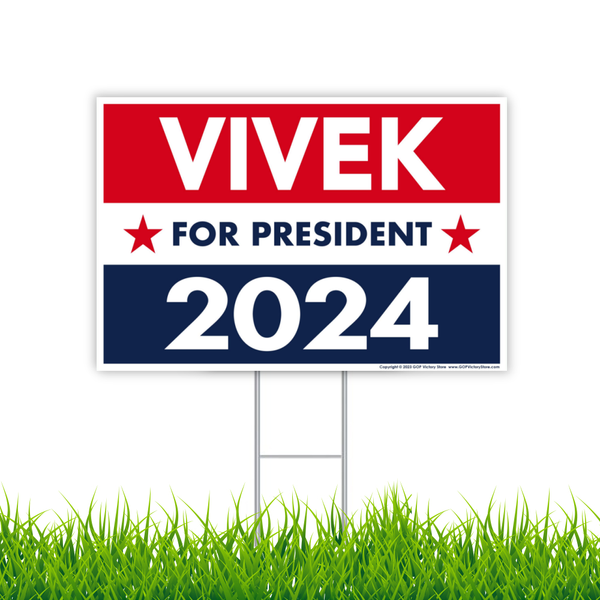Vivek 2024 Yard Sign shown in the grass
