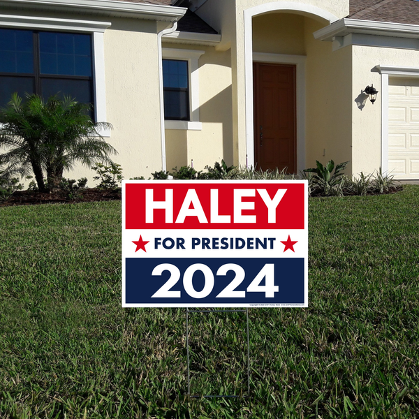 Nikki Haley 2024 Yard Sign shown in front of a house