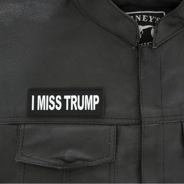 I Miss Trump patch on a leather jacket