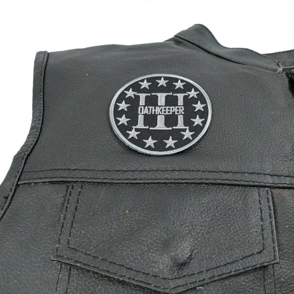 Three Percenter Patch on a black leather jacket