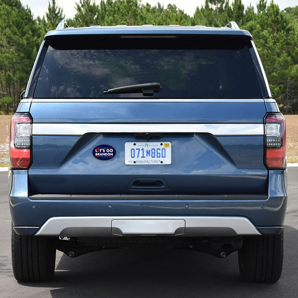 Dark blue Let's Go Brandon sticker on a Ford SUV