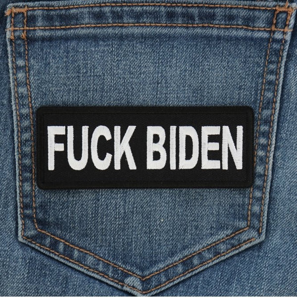 Fuck Biden patch on a pair of denim jeans