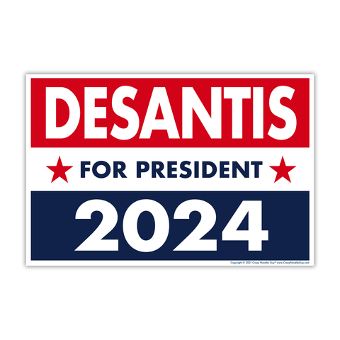 Red. white, and blue Ron DeSantis yard sign
