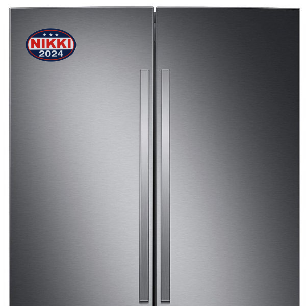 Nikki 2024 Magnet on a silver refrigerator