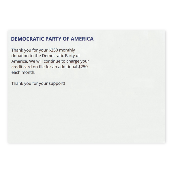 Prank Postcards (Democrat Party Donation) Back of Postcard